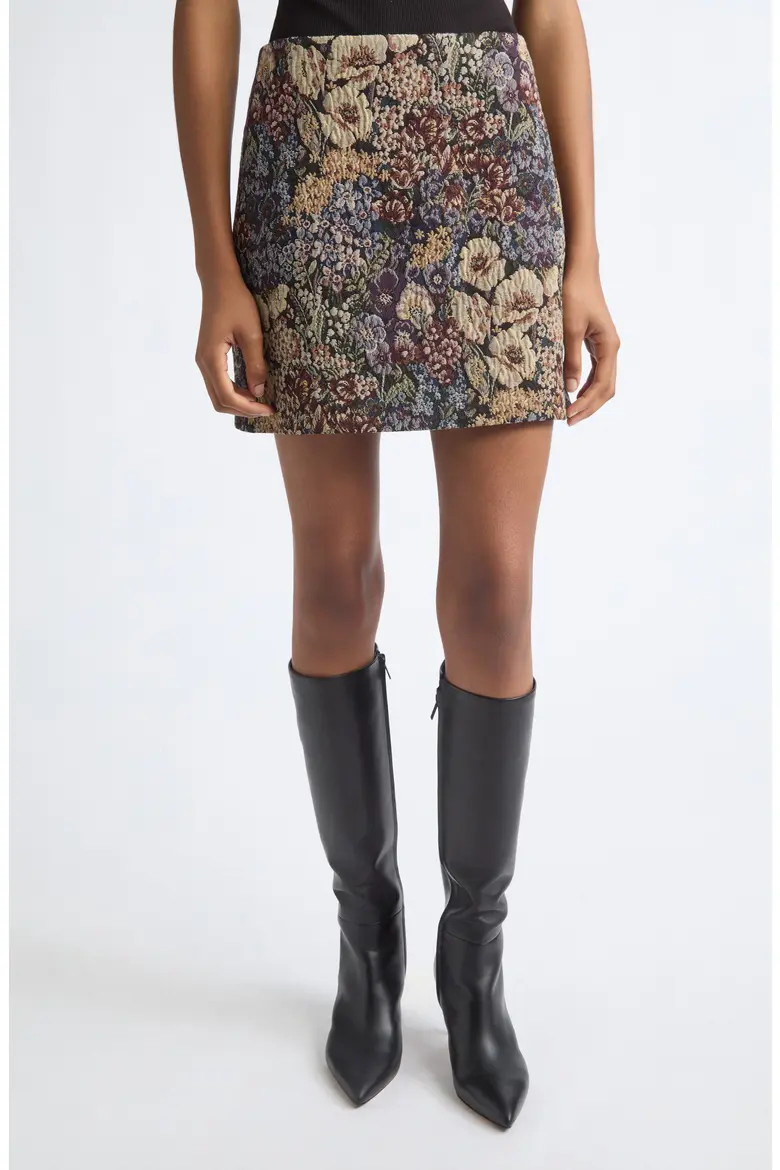 Veronica Beard Ohemia Floral Silk Blend Miniskirt in Dark Eggplant Multi at Nordstrom, Size 4 | Nordstrom