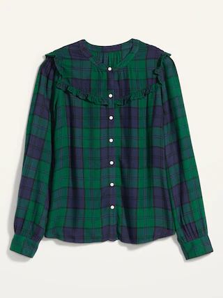 Plaid Ruffle-Yoke Flannel Shirt for Women | Old Navy (US)