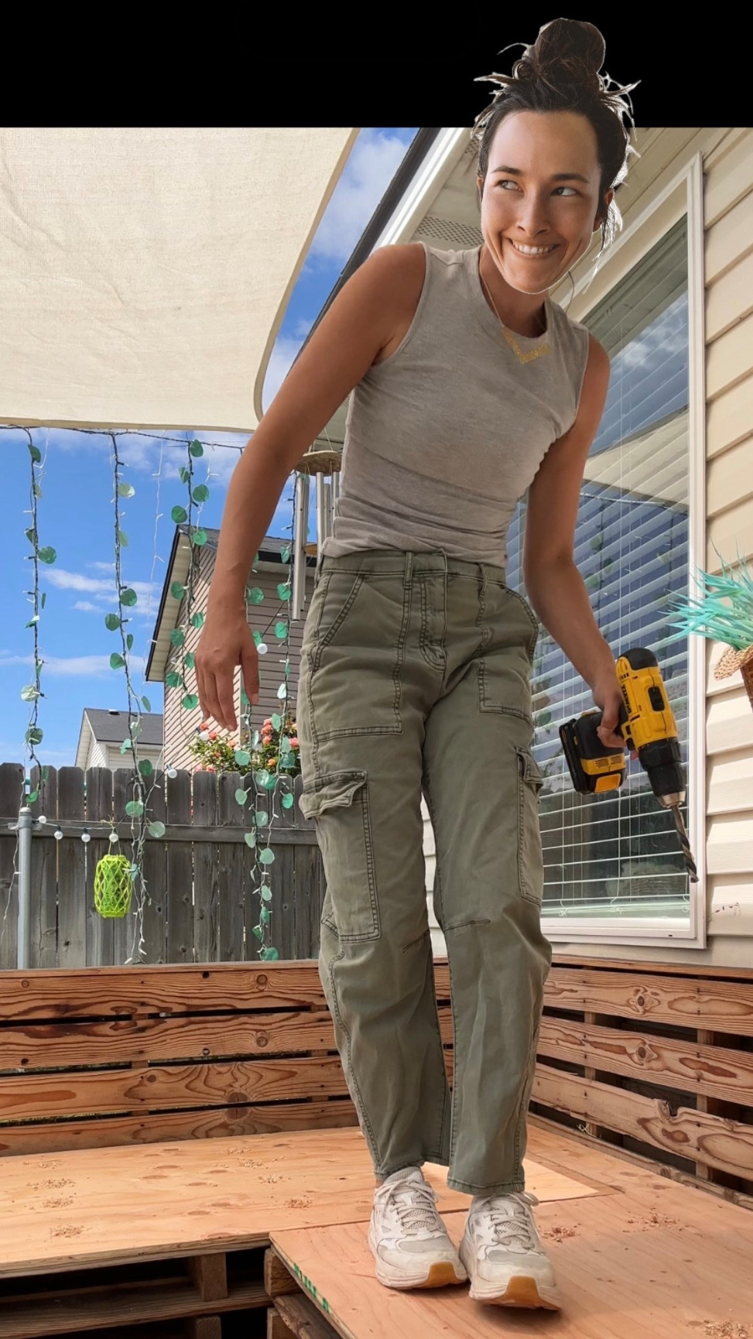 My outfit from today! These high rise cargo barrel pants are 50% off!!! 🤯 all sizes stocked! 🙌🏼