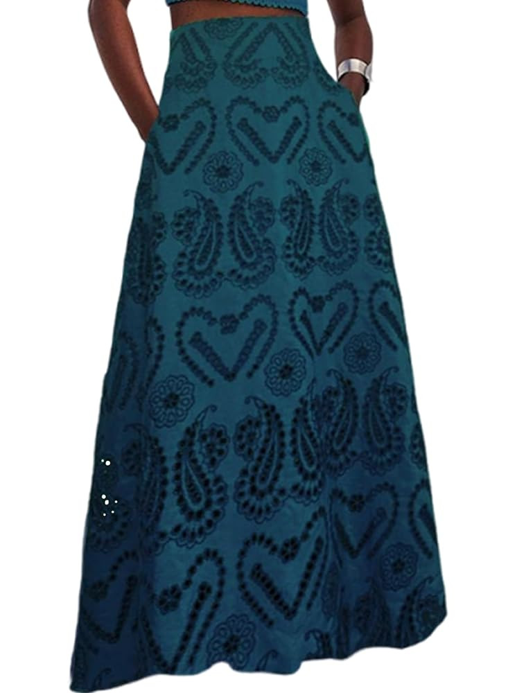 Women Summer Maxi Long Eyelet Embroidered Flowy High Waisted Party Club Sexy Skirt | Amazon (US)
