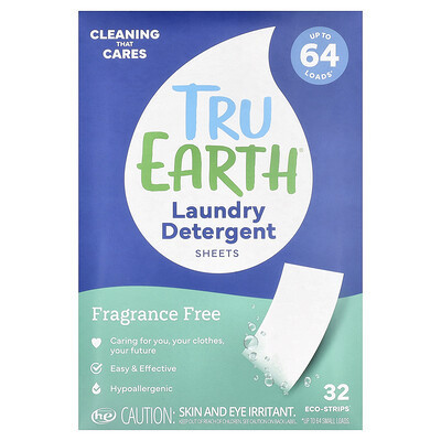 Tru Earth, Laundry Detergent Sheets, Fragrance Free, 32 Eco-Strips | iHerb