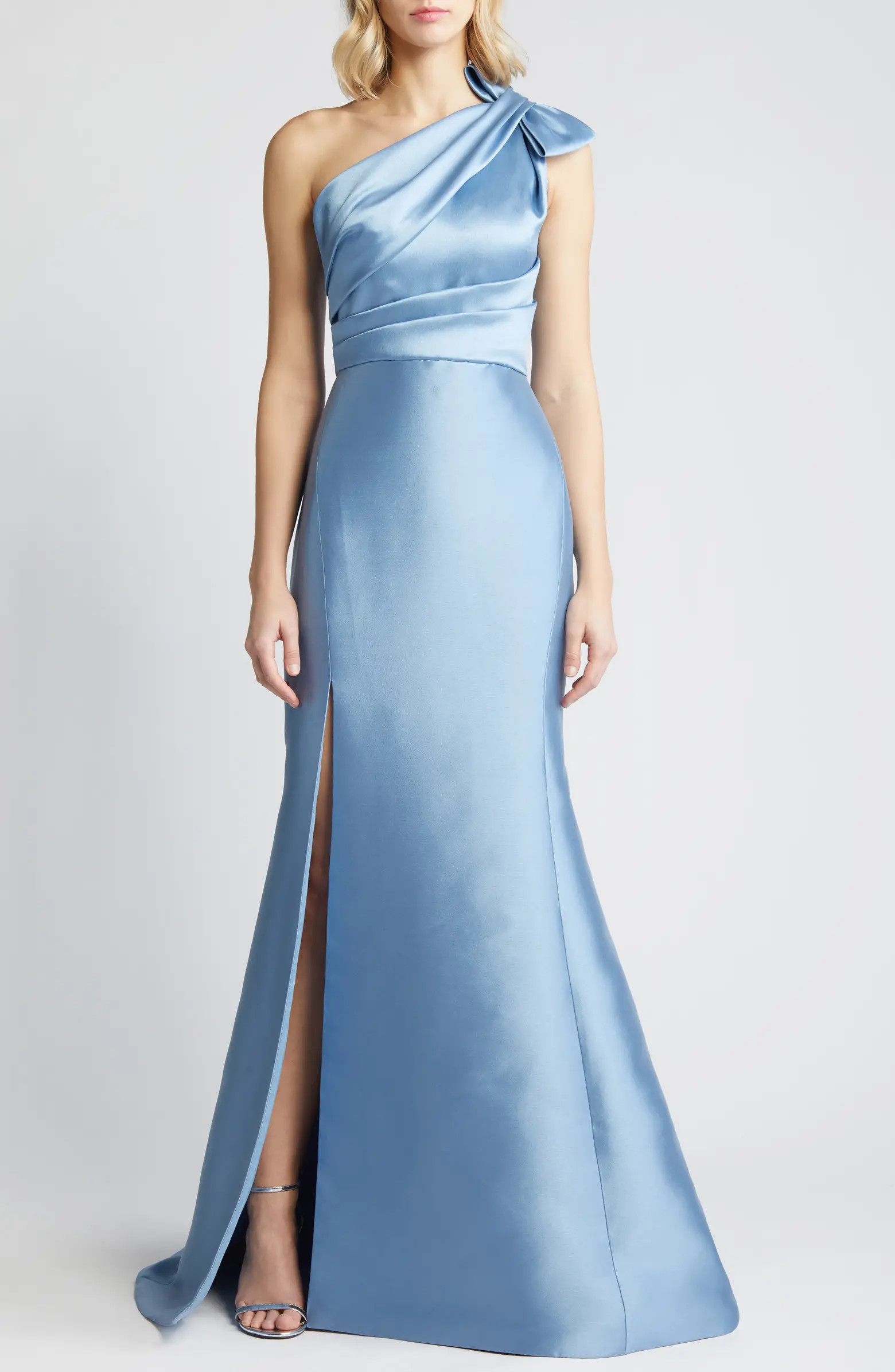 Amsale Bow Detail One-Shoulder Mikado Mermaid Gown | Nordstrom | Nordstrom