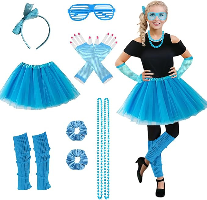 Girls 80s Outfit Costume Accessories 7pcs 70s 1980s 90s Costumes | Amazon (US)