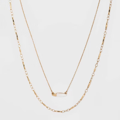 Mother of Pearl and Metal Two Row Layered Necklace Pendant - A New Day™ Gold | Target