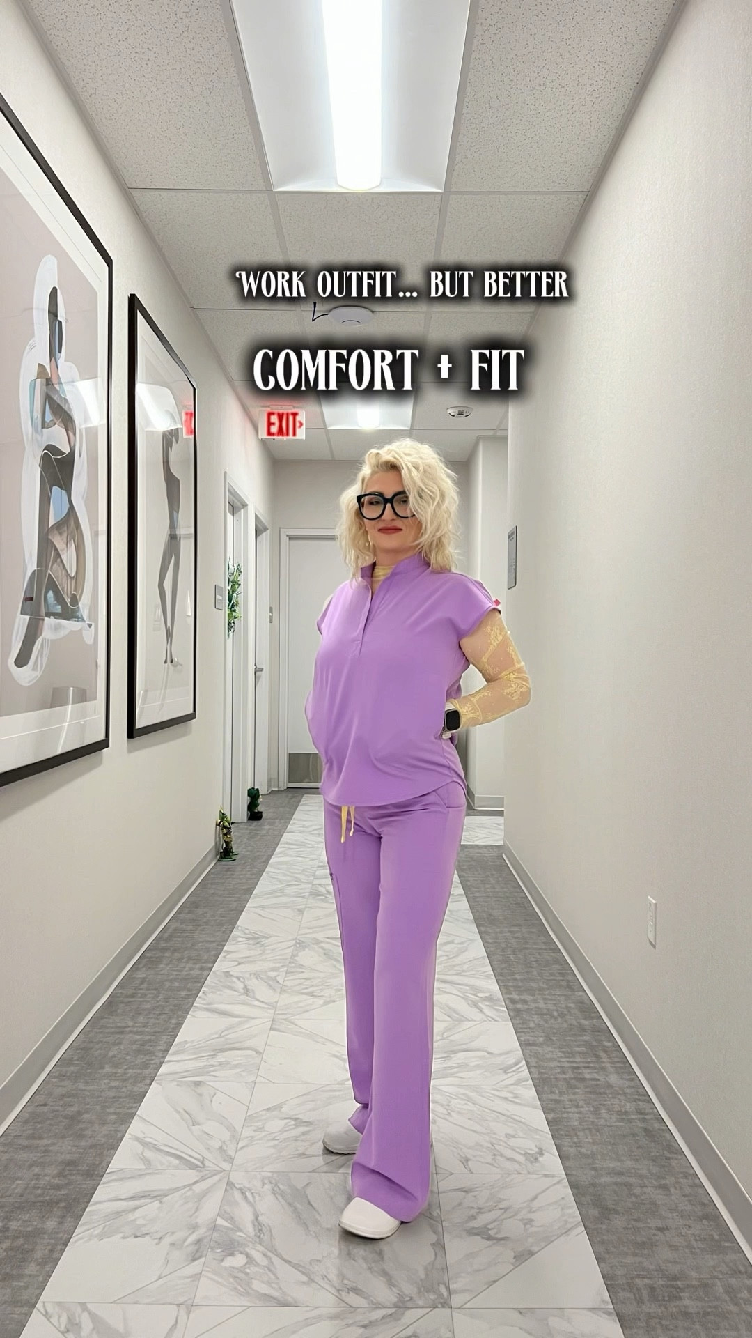 This lavender scrub set is one of my favorites right now. The fit is flattering, super comfortable, and easy to style with a lace long sleeve underneath for a more elevated look. I wear scrubs five days a week so finding ways to make them feel put together matters. Everything is linked including similar options if something is sold out.