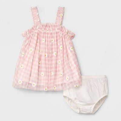 Baby Girls' Gingham Floral Dress - Cat & Jack™ Pink | Target