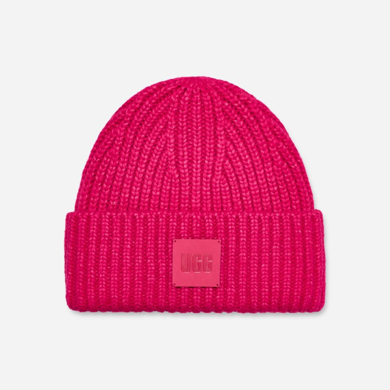 UGG® Women's Chunky Rib Beanie Wool Blend Hats in Cerise | UGG (US)