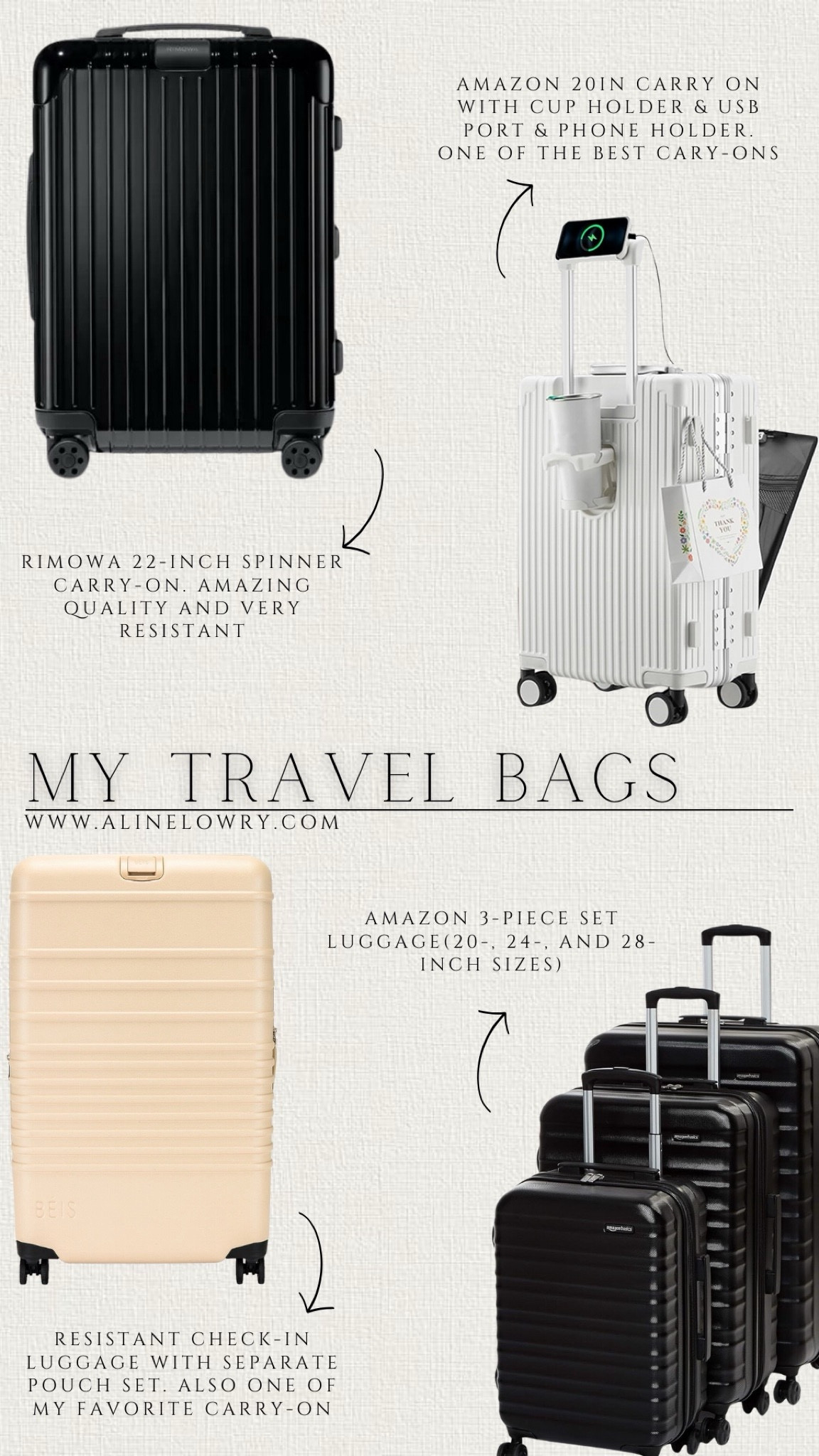 My favorite travel bags, check in and carry on, from various price ranges. 



#LTKHome #LTKU #LTKTravel