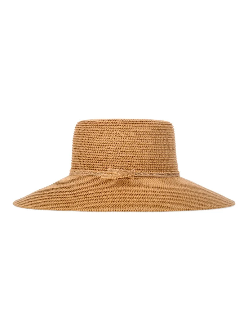 Time and Tru Women's Wide Brim Panama Hat, Brown | Walmart (US)