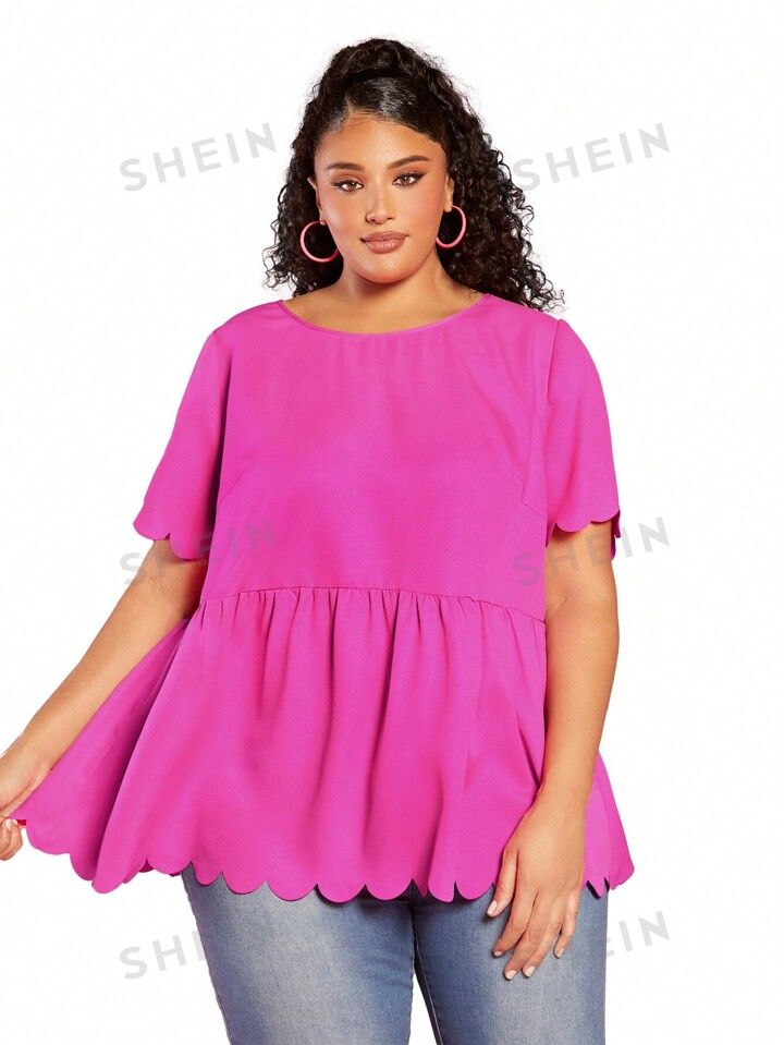SHEIN CURVE+ Plus Size Solid Color Waist Cinched Shirt | SHEIN
