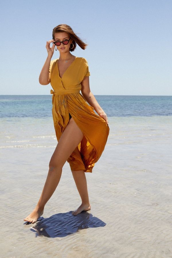 UO Gabrielle Linen Midi Wrap Dress | Urban Outfitters (US and RoW)