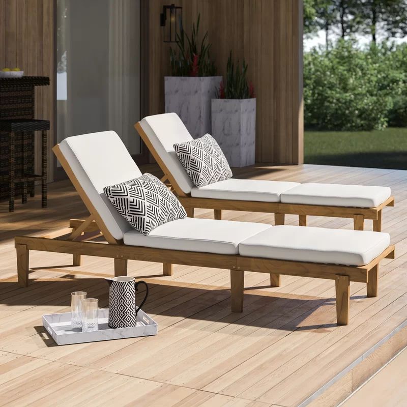 Dellwood 78.74'' Long Reclining Acacia Chaise Lounge Set with Cushions | Wayfair North America