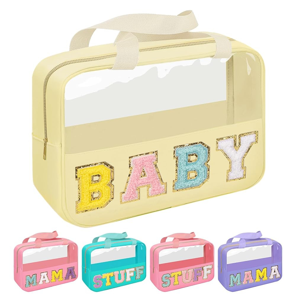 Iqimott Chenille Letter Patch Baby Bag, Preppy Clear Makeup Cosmetic Bag Large Toiletry Storage T... | Amazon (US)