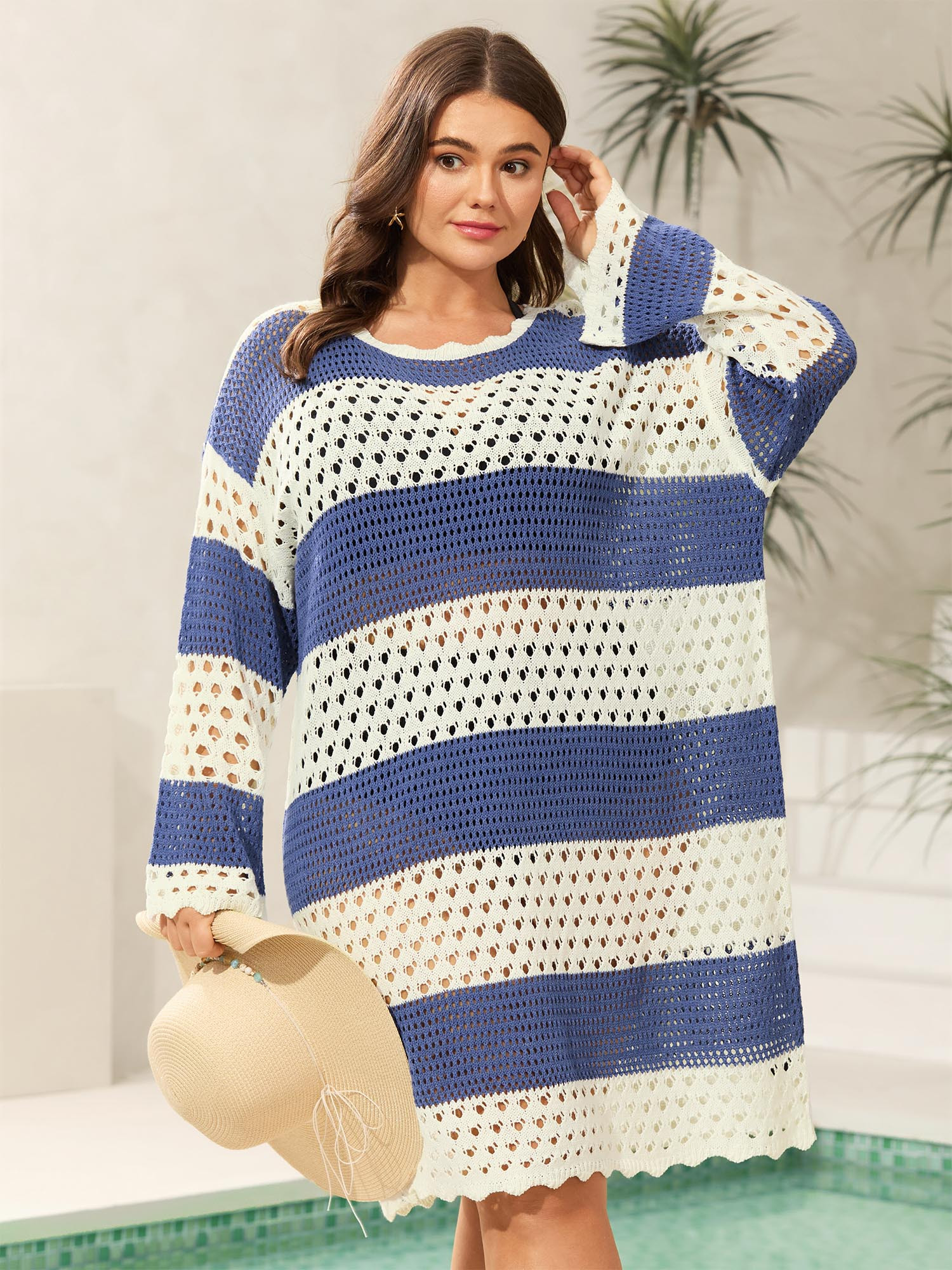 Striped Cut-Out Color Contrast Swim Cover-Up | Bloomchic