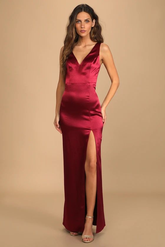 Forever Special Burgundy Satin Sleeveless Tie-Back Maxi Dress | Lulus (US)