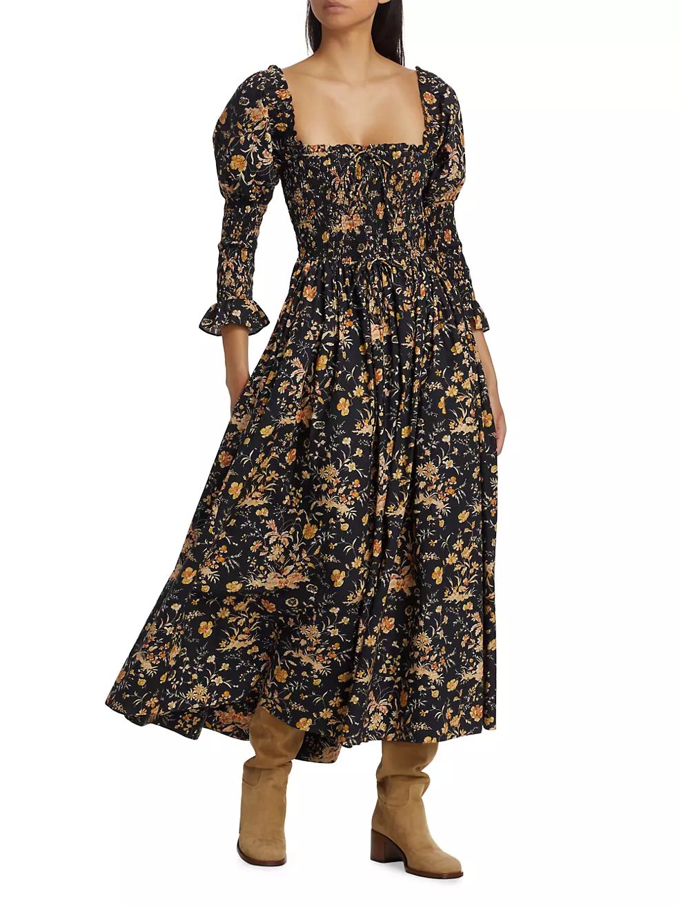 D Ô E N Bijou Printed Cotton Smocked Midi-Dress | Saks Fifth Avenue