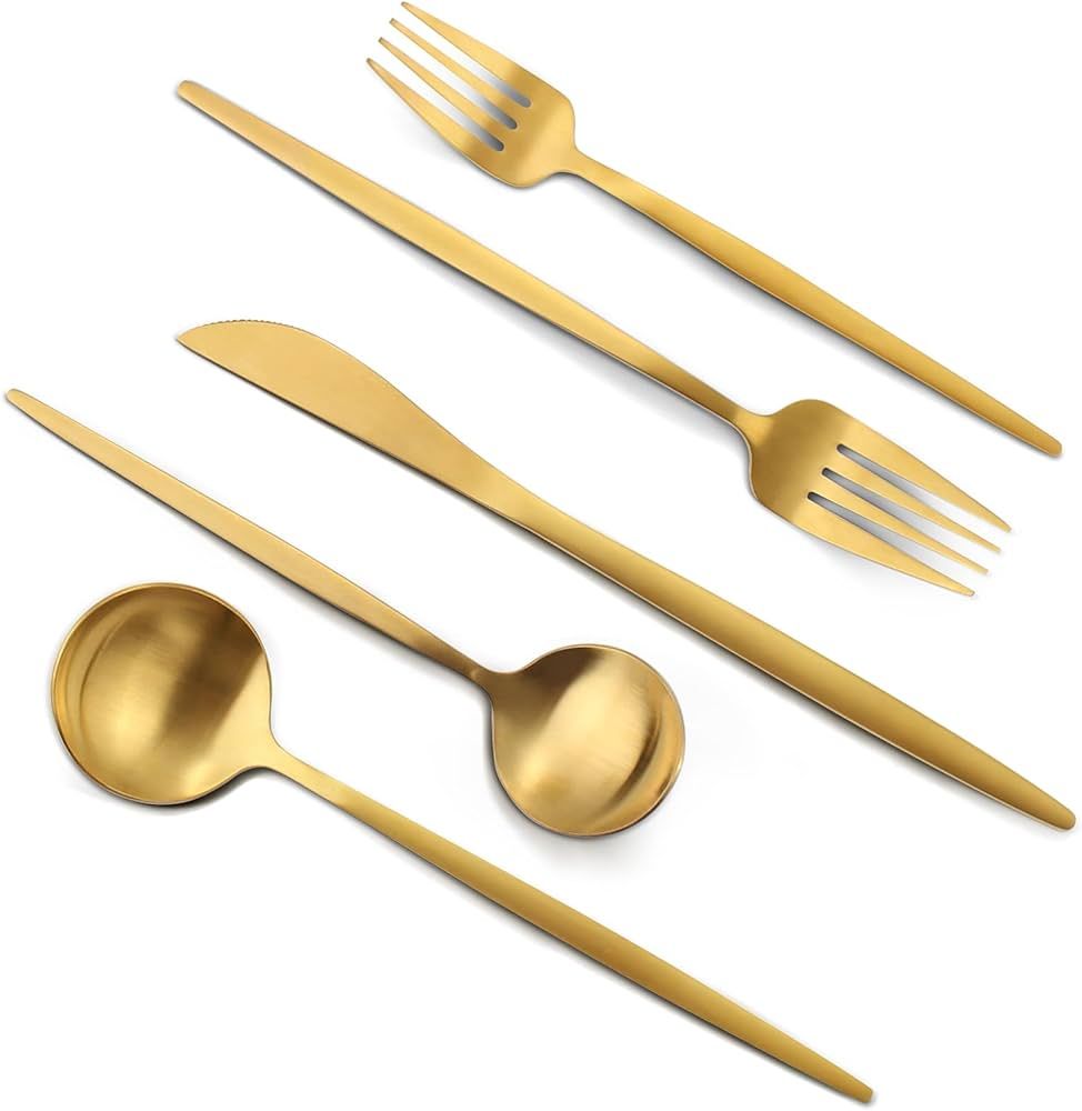 OPOLIA 20-Piece Matte Gold Silverware Set for 4, Stainless Steel Flatware Cutlery Set, For Home K... | Amazon (US)