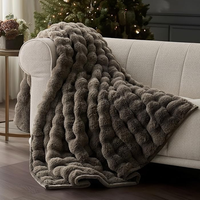 EverGrace Ultra Soft Luxury Fluffy Faux Rabbit Fur Throw Blanket, Thick Warm Bubble Throw for Bed... | Amazon (US)