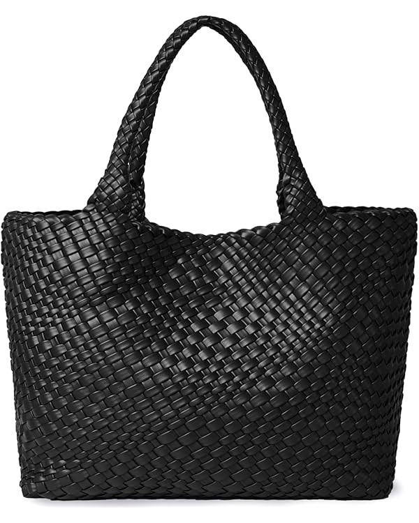 Woven Shoulder Bag for Women, Fashion Top Handle Soft Vegan Leather Shopper | Amazon (US)