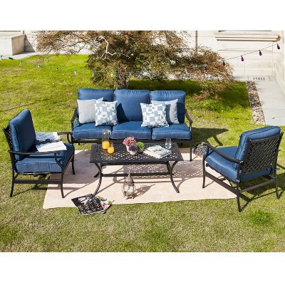 4pc Outdoor Patio Seating Set - Blue - Patio Festival: Powder-Coated Steel Frame, Removable Cushions, All-Weather Design | Target