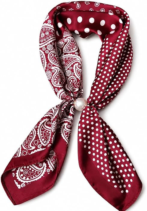 Women's Satin Neck Scarf with Magnetic Pearl Buckle,Mom's Scarf Retro Floral Print Elegant for Da... | Amazon (US)