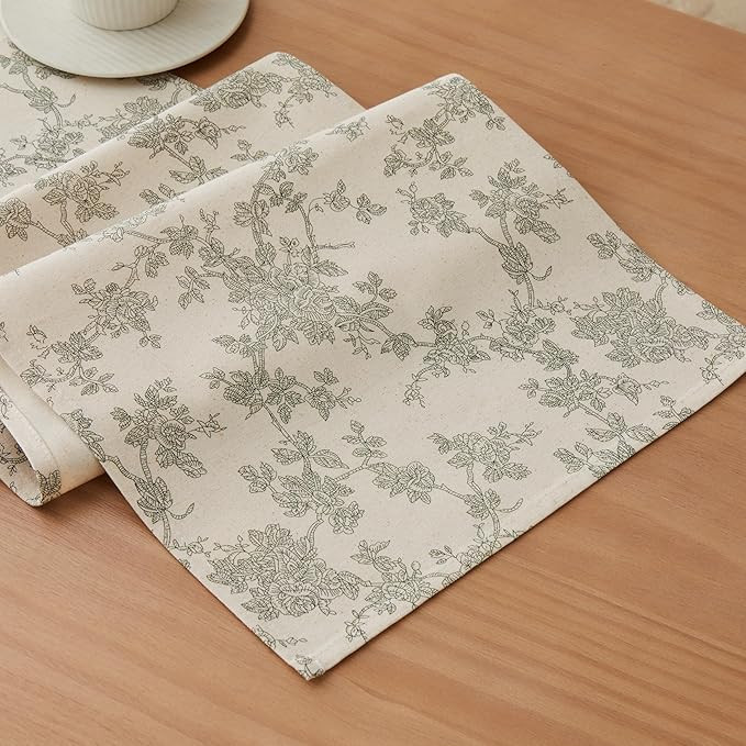 100% Cotton French Pastoral Table Runners, 13x90 Inch Green Farmhouse Table Runners 90 Inches Lon... | Amazon (US)