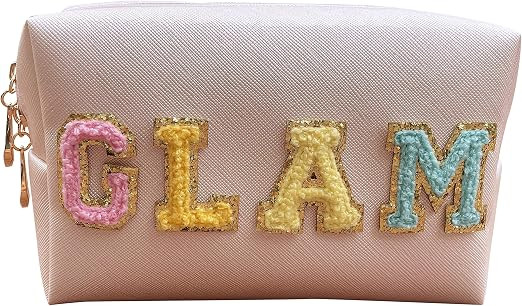 Preppy Stuff Chenille Letter Pouch Cute Patch Clear Makeup Bags PU Leather Waterproof Cosmetic Ma... | Amazon (US)