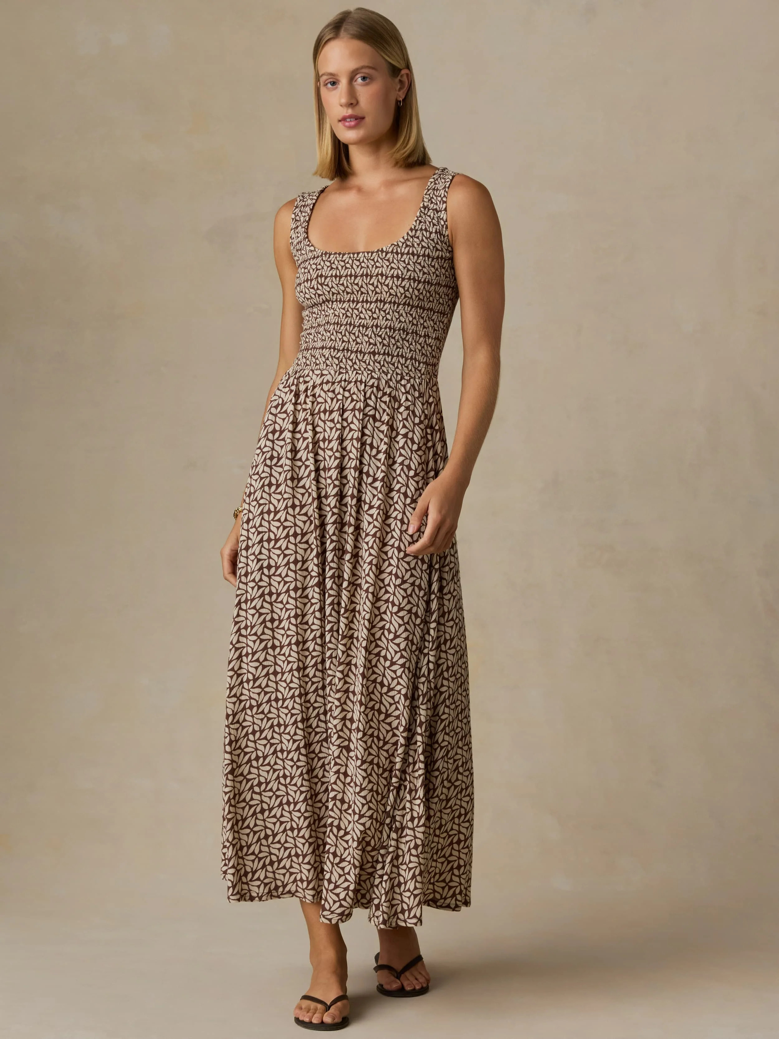 Sophia Smocked Dress - Chocolate Petal | Faherty