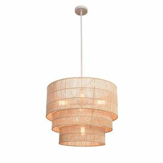 Sessions 5-Light Brown Tiered Rattan Pendant | The Home Depot