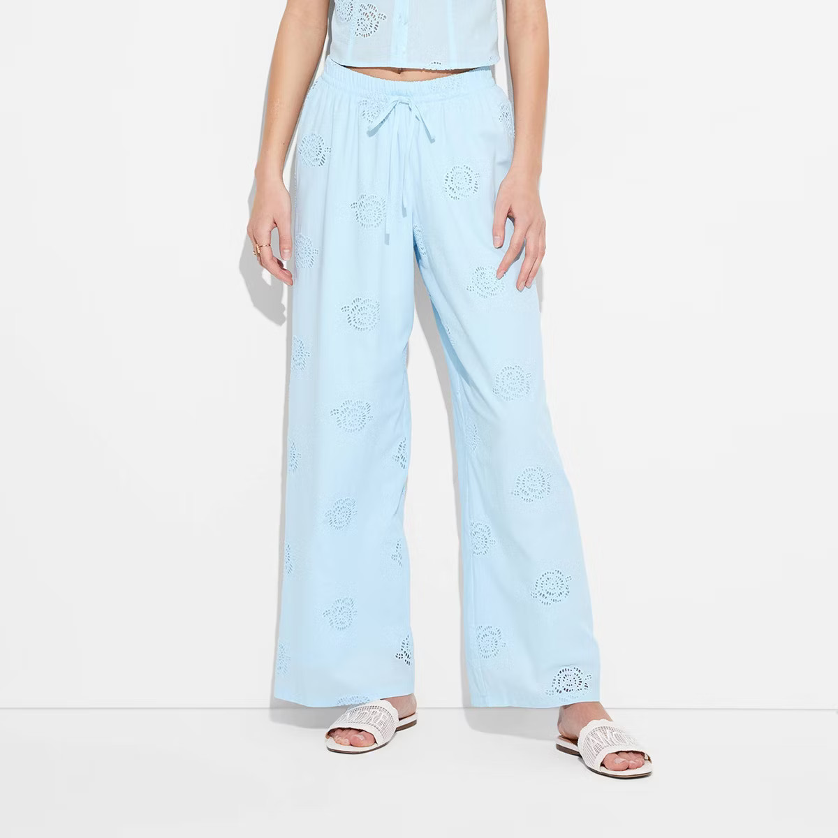 Women's High-Rise Eyelet Relaxed Pants - Wild Fable™ Light Aqua Blue XXL | Target