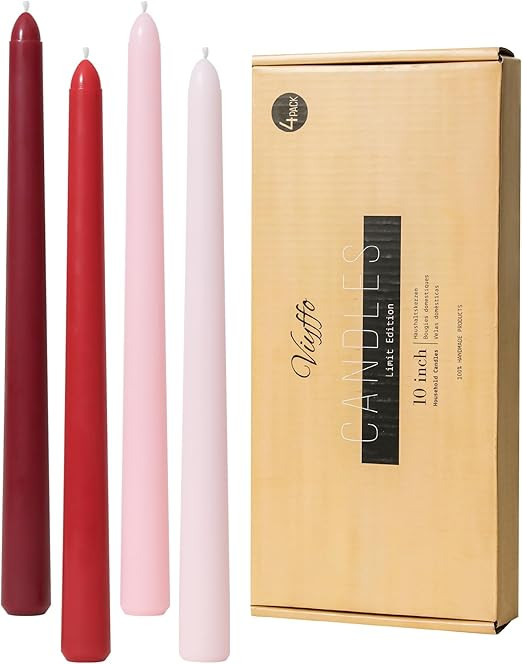 Viyffo Taper Candles 10 Inch Red Set of 4 Unscented, Dripless, Smokeless Long Tall Tapered Candle... | Amazon (US)