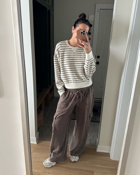 Comfy outfit of the day 🤎

Cargo sweatpants are Target 🎯 
Sized up to a M for my bump 🤰🏻 wearing low rise; I’m 5’7”

Sweatshirt is by spanx (code TAYLORXSPANX) wearing my true S


#LTKshoecrush #LTKfitness #LTKfindsunder50
