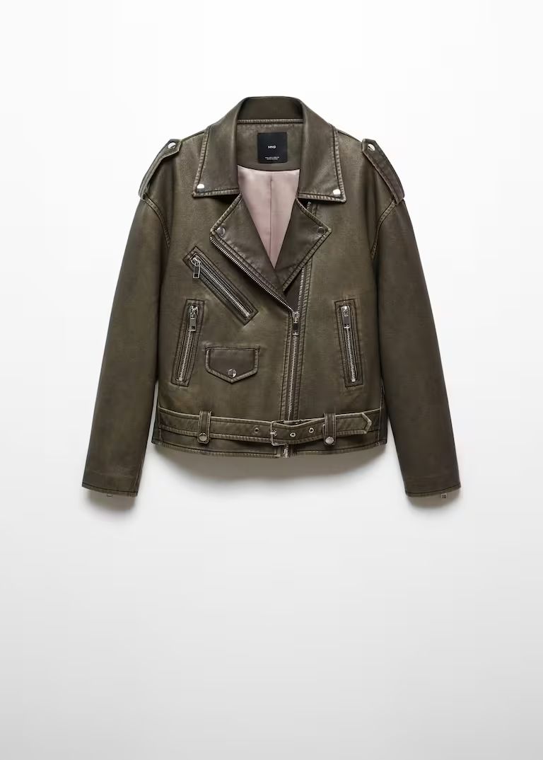 Oversized worn-effect biker jacket | MANGO (US)