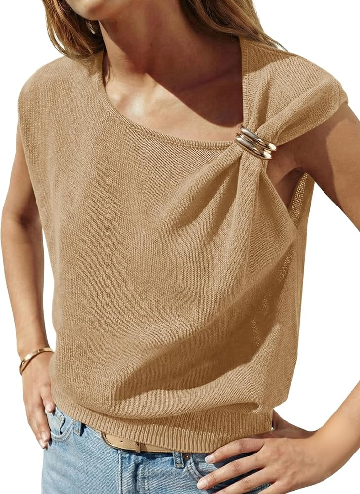 Saodimallsu Womens Sleeveless Sweater Tops Summer Casual Boat Neck Lightweight Knit Loose Trendy ... | Amazon (US)