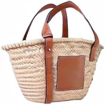 Straw Basket Tote Bag for Women PU Leather Strap Hollow Woven Top Handle Straw Purses and Handbag... | Amazon (US)