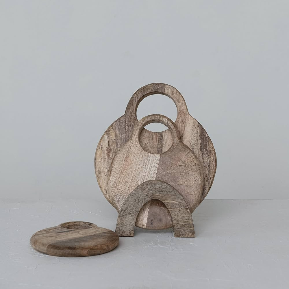 Creative Co-Op 3-Piece Round Mango Wood Cutting Boards with Stand, Natural | Amazon (US)