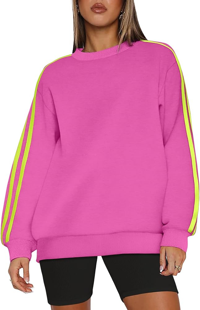 WIHOLL Womens Sweatshirts Oversized Long Sleeve Pullover Striped Shirts Crewneck Fall Outfits Y2K... | Amazon (US)
