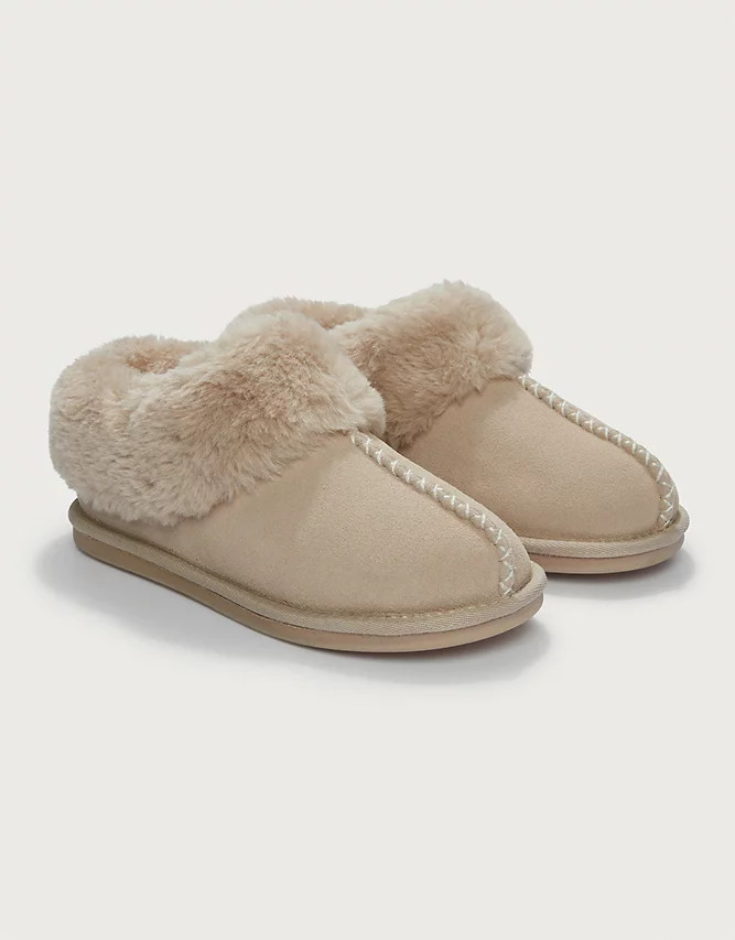 Suede Fur Trim Boot Slippers | The White Company UK & ROW
