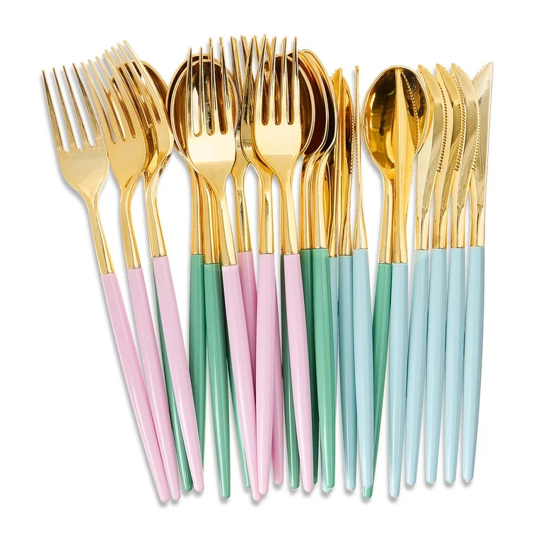 Disposable Cutlery Set, Multicolor Pastel and Gold, 24 Pieces, Easter by Way To Celebrate | Walmart (US)