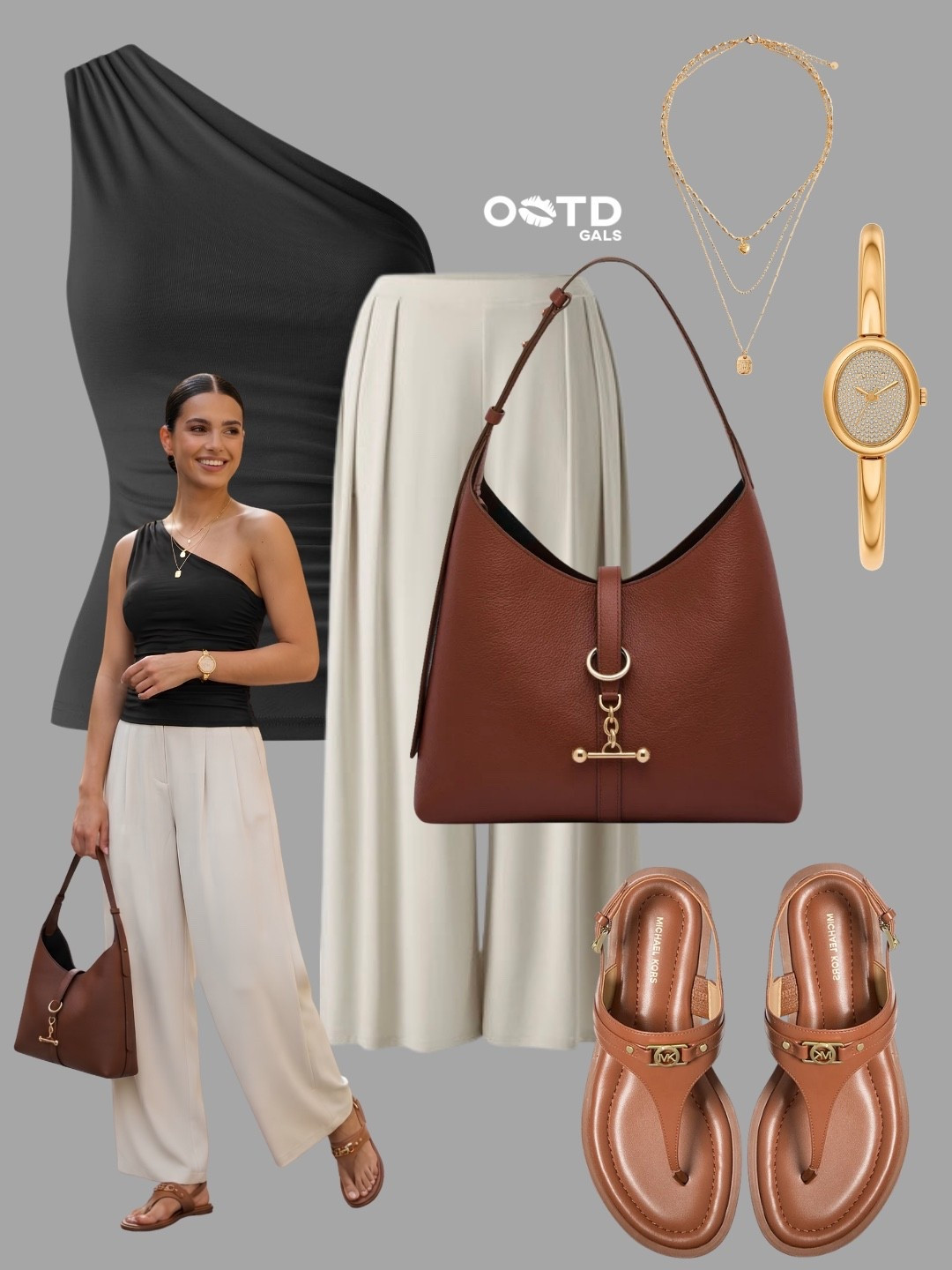 Black one-shoulder top and cream trousers outfit 🖤🤍

A sophisticated and breezy look for summer evenings or vacation dinners. Styling this sleek black one-shoulder top with flowy cream wide-leg trousers creates an effortlessly elegant silhouette. The rich brown leather hobo bag and matching sandals add warm, earthy tones that perfectly tie this chic outfit together.

Style Details:
• Black fitted one-shoulder top
• Cream pleated wide-leg trousers
• Brown leather flat sandals with gold hardware
• Brown leather hobo shoulder bag
• Layered gold pendant necklaces
• Gold bangle watch

Recreate this elegant summer style with the similar links below!

Do you prefer wearing flowy wide-leg trousers or shorts during the summer? Let me know below! 👇

#LTKeurope #LTKsummer #LTKtravel