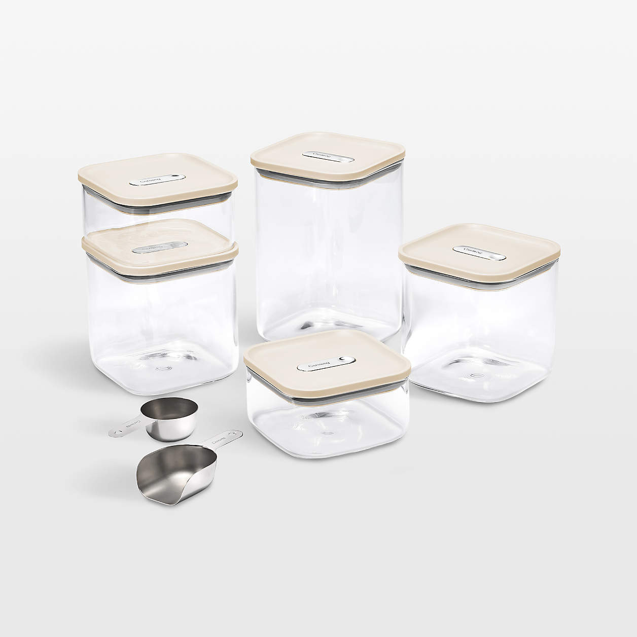 Caraway Cream 14-Piece Airtight Glass Food Storage Container Set + Reviews | Crate & Barrel | Crate & Barrel
