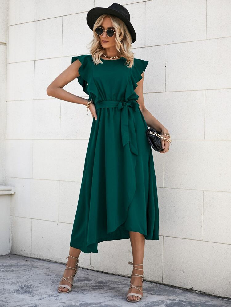 Ruffle Trim Self Tie Wrap Dress | SHEIN