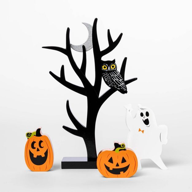Mini Mantel Wood Tree with Pumpkin and Ghosts Halloween Decorative Prop - Hyde &#38; EEK! Boutiqu... | Target