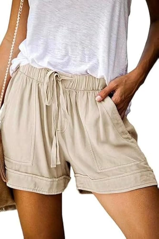 Mosucoirl Women Comfy Drawstring Casual Elastic Waist Pure Color Shorts Summer Beach Lightweight ... | Amazon (US)