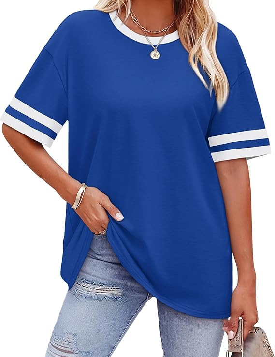 WIHOLL Womens T Shirts Loose Fit Short Sleeve Tees Crew Neck Color Block Summer Tops 2026 Fashion | Amazon (US)