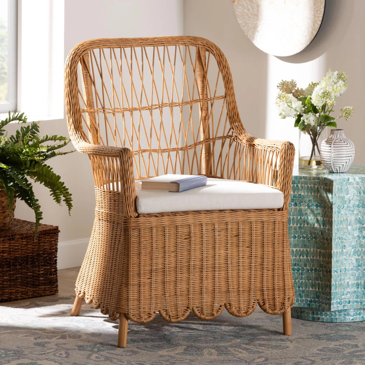 Bali & Pari Teresa Bohemian Light Honey Scalloped Arm Chair | Wayfair North America