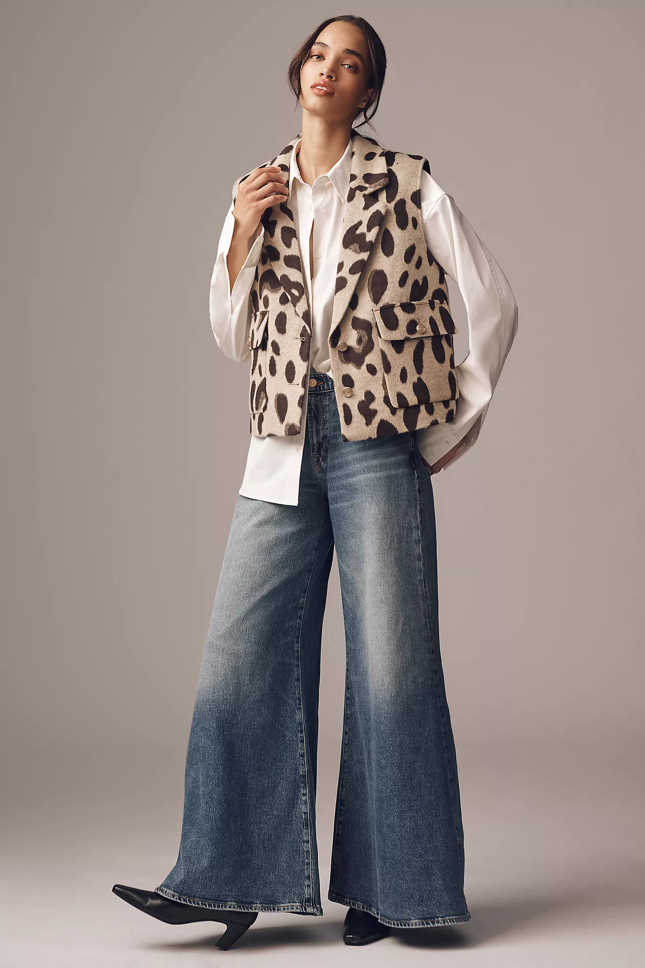 Maeve Enlarged-Leopard-Print Vest Jacket | Anthropologie (US)