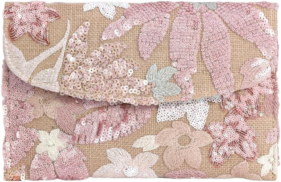 Floral Clutch Purses for Women Summer Embroidery Purses Sequin Unique Beaded Evening Bag Wedding ... | Amazon (US)
