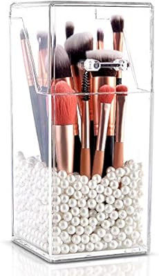 InnSweet Makeup Brush Holder Organizer, Dustproof Cosmetics Brush Storage with White Pearls | Amazon (US)