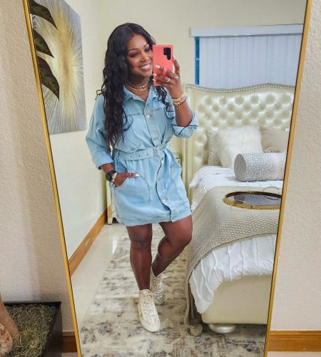 Today’s #ootd! Love this denim button down midi dress! Use code KIKI20 at checkout for 20% off 🙌🏾 I’m wearing a Large but size down! It’s low stock so I linked other super cute denim fall dresses as well. 

#fallfashion #denimdress #warmweatherfallfashion 

Warm weather fall outfit. Denim dress. Denim fall dress. How to style a denim dress for fall. Denim dress and sneakers  

#LTKSeasonal #LTKstyletip